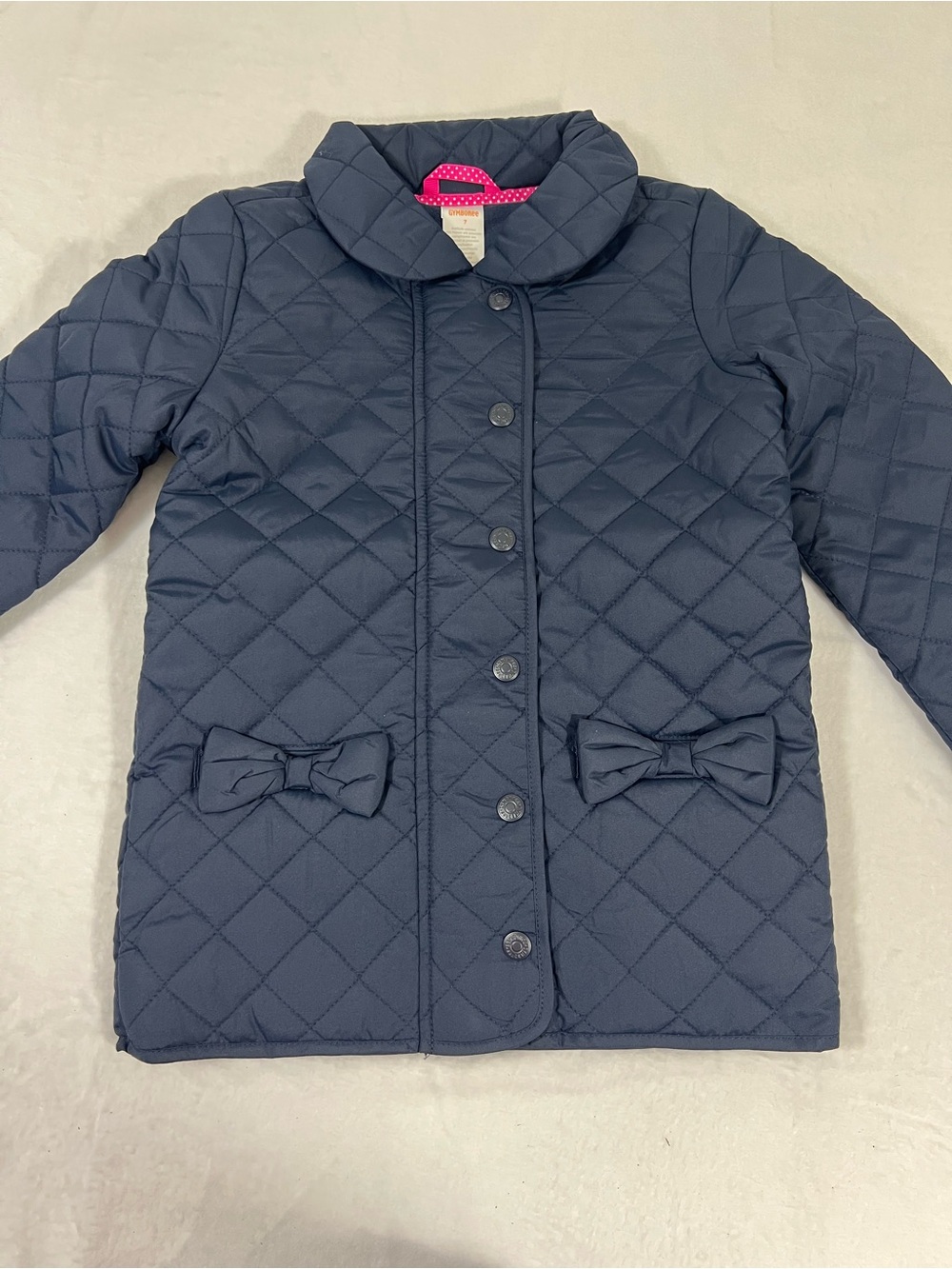 Gymboree Girls' Quilted Navy Puffer Jacket with Front Bows